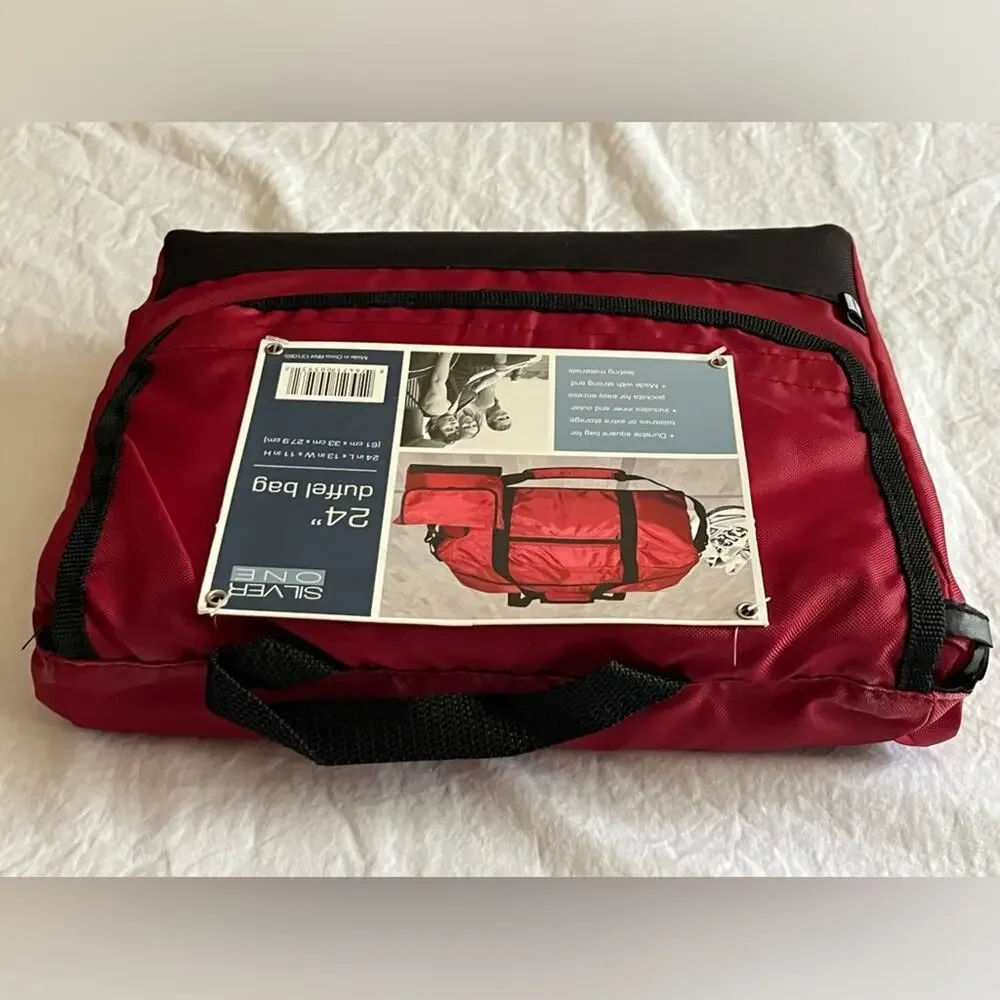 Silver One Red and Black 24” Duffel and Toiletries Bag Combo NWT